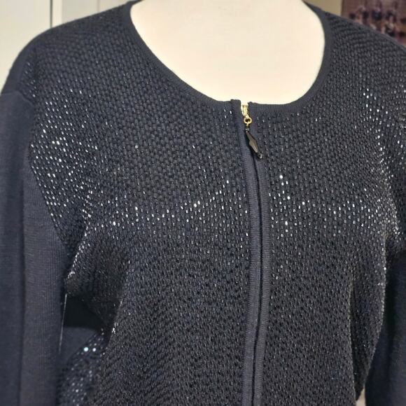 Classiques Entier Merino Wool Beaded Zip up Black Sweater Size M - Picture 8 of 9
